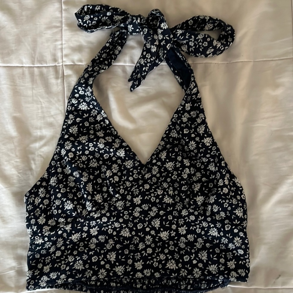 Navy blue and white halter crop top by American Eagle. Size XS